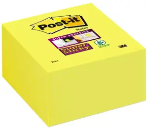 Lipnūs lapeliai POST-IT Super sticky kubas, 76 x 76 mm, 350 lapelių, geltona