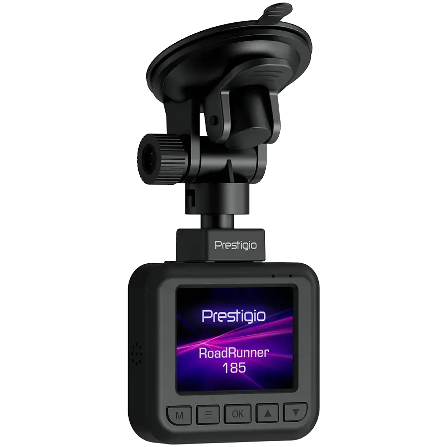 Prestigio RoadRunner 185, 2.0'' IPS (320x240) ekranas, FHD 1920x1080@30fps, HD 1280x720@30fps, Jieli AC5601, 2 MP CMOS GC2053 vaizdo jutiklis, 2 MP kamera, 140° matymo kampas, Micro USB, 180 mAh, naktinis matymas, judesio aptikimas, G jutiklis, ciklinis įrašymas, spalvotas/juodas, plastikinis korpusas