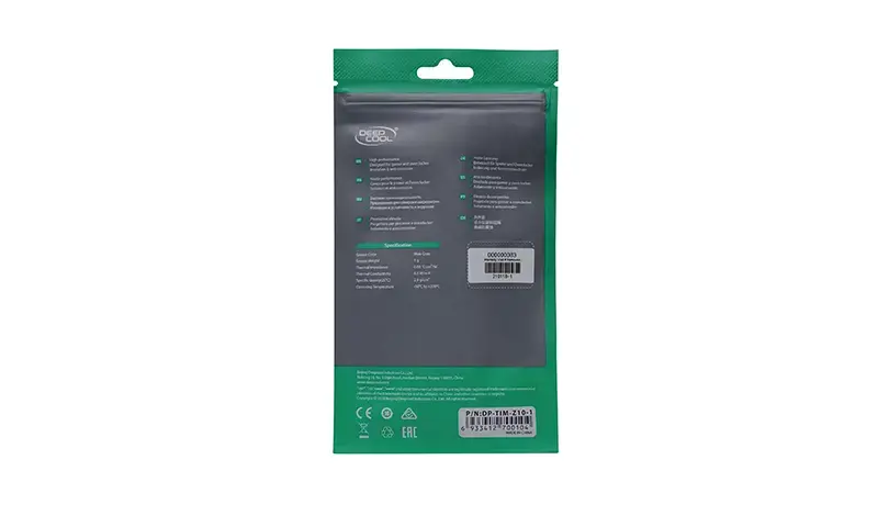 "DeepCool Z10", šiluminė pasta, 6,5 W/m-K, pilka, 2,9 g/cm³, -50 - 200 °C, CE, EAC