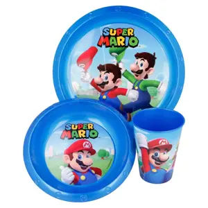 Super Mario - Indų rinkinys (lėkštė, dubenėlis ir puodelis) (mėlynas)