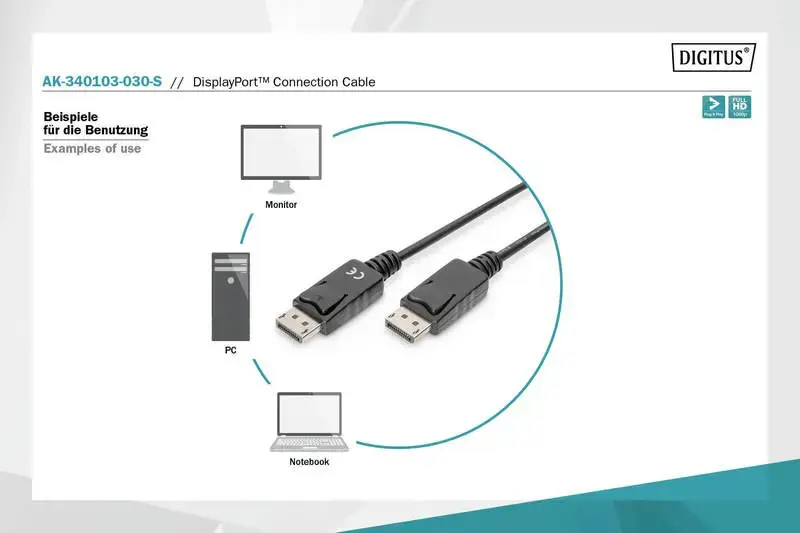 DIGITUS 50 x DisplayPort kabelis DP St/St 3,0 m, m/look DP 1.1a konform UL sw