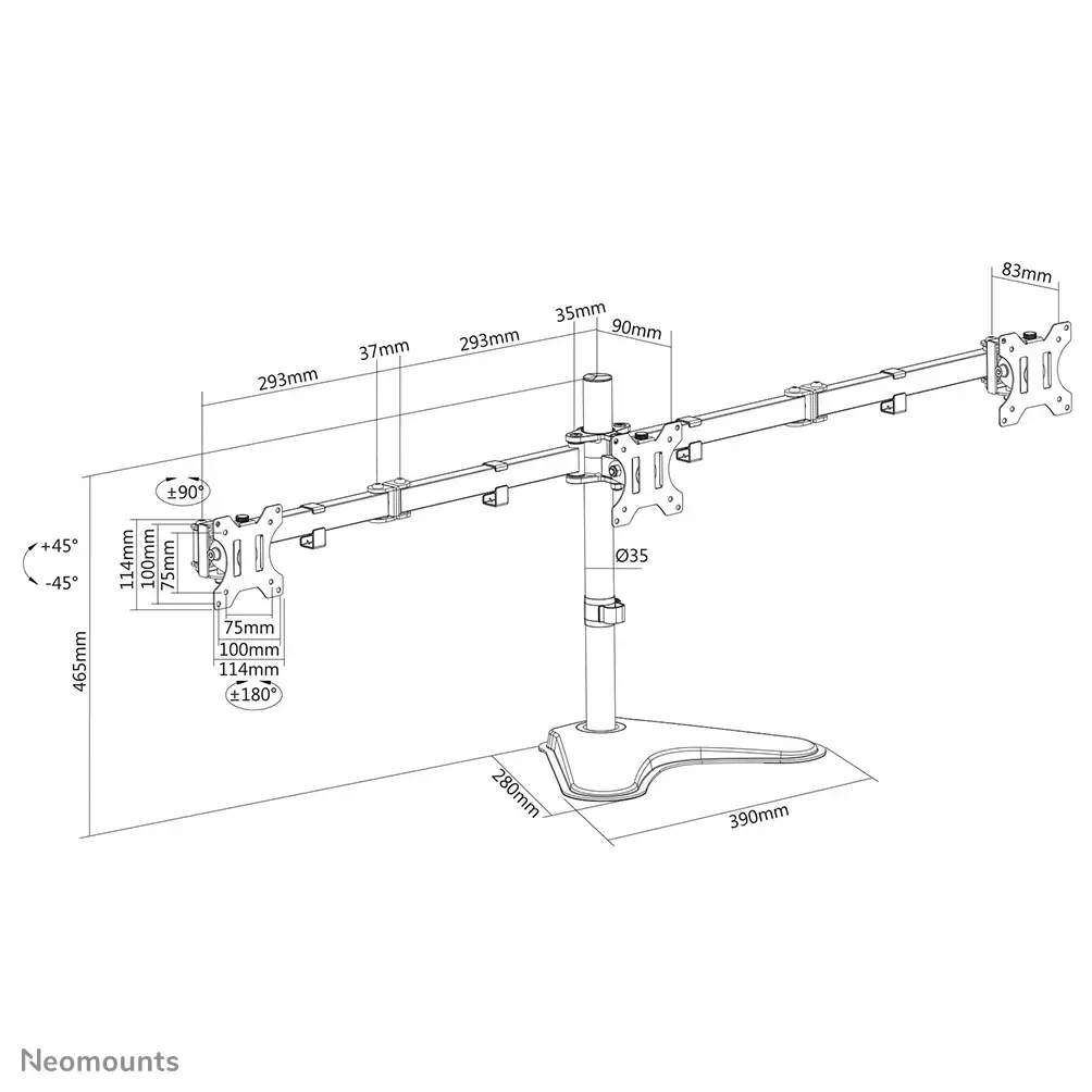 "Neomounts by Newstar" monitoriaus stalinis stovas, laisvai pastatomas, 6 kg, 33 cm (13"), 68,6 cm (27"), 100 x 100 mm, juodas
