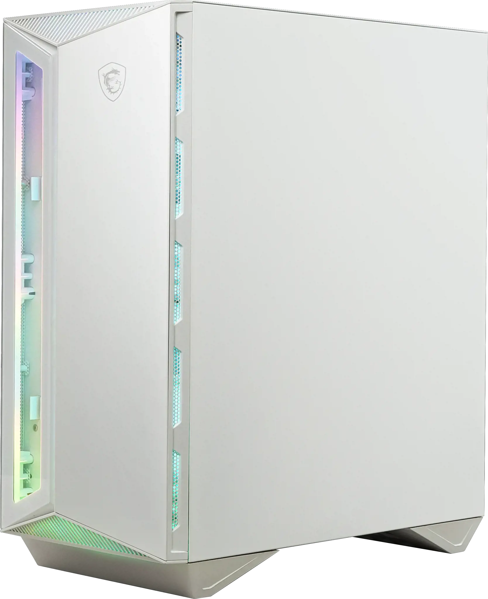 MSI MPG GUNGNIR 110R WHITE Vidutinio bokšto žaidimų kompiuterių korpusas "Baltas, 4x 120 mm ARGB ventiliatorius, 1-6 ARGB valdymo plokštė, C tipo USB, grūdintas stiklas, centrinis, ATX, mATX, mini-ITX", Vidutinio bokšto, kompiuteris, baltas, ATX, micro ATX, mini-ITX, metalinis, žaidimų