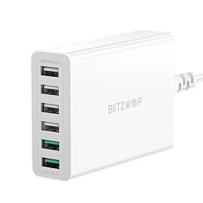 BlitzWolf BW-S15 kelioninis įkroviklis 6 x USB / 60W / 4.8A / Quick Charge 3.0 baltas