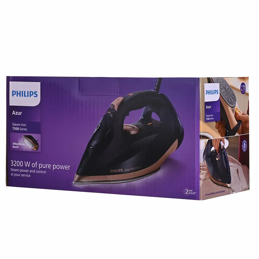 "Philips" 7510/80, sausas ir garų lygintuvas, "SteamGlide Elite" padas, 2 m, juodas, 55 g/min, 0,3 l