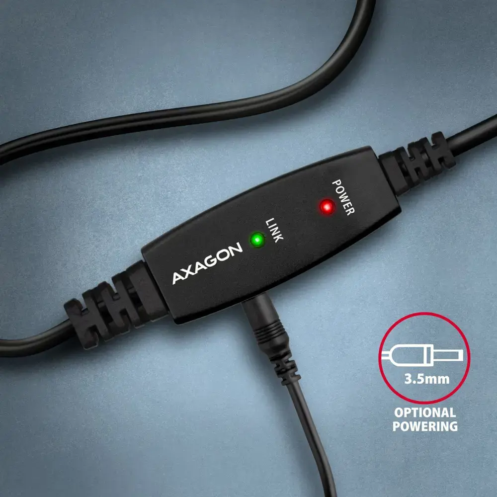 Aragon ADR-210B Aktyviosios jungties USB 2.0 A-M > B-M kabelis, 10 m ilgio. Maitinimo šaltinio parinktis.