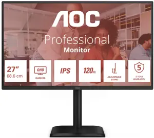 AOC Q27E4U | 27 " | IPS | QHD | 16:9 | 120 Hz | 4 ms | 2560 x 1440 pixels | 350 cd/m² | HDMI ports quantity 1
