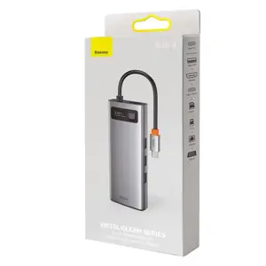 Hub 9in1 Baseus Metal Gleam Series, USB-C to 3x USB 3.0 + HDMI + USB-C PD + Ethernet RJ45 + microSD|SD + VGA