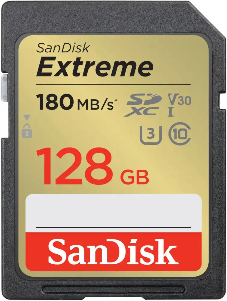 "SanDisk Extreme" 128 GB SDXC atminties kortelė + 1 metų "RescuePRO Deluxe" iki 180MB/s ir 90MB/s skaitymo/rašymo greitis, UHS-I, 10 klasė, U3, V30; EAN:619659188863