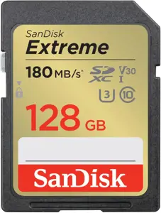 "SanDisk Extreme" 128 GB SDXC atminties kortelė + 1 metų "RescuePRO Deluxe" iki 180MB/s ir 90MB/s s…