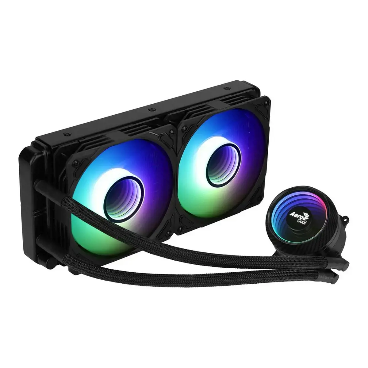 "Aerocool" MIRAGEL240 CPU aušinamas skysčiu 2x 12 cm ARGB ventiliatorius TDP 400 W, juodas, "viskas viename" aušintuvas su skysčiu, 72,2 cfm, juodas