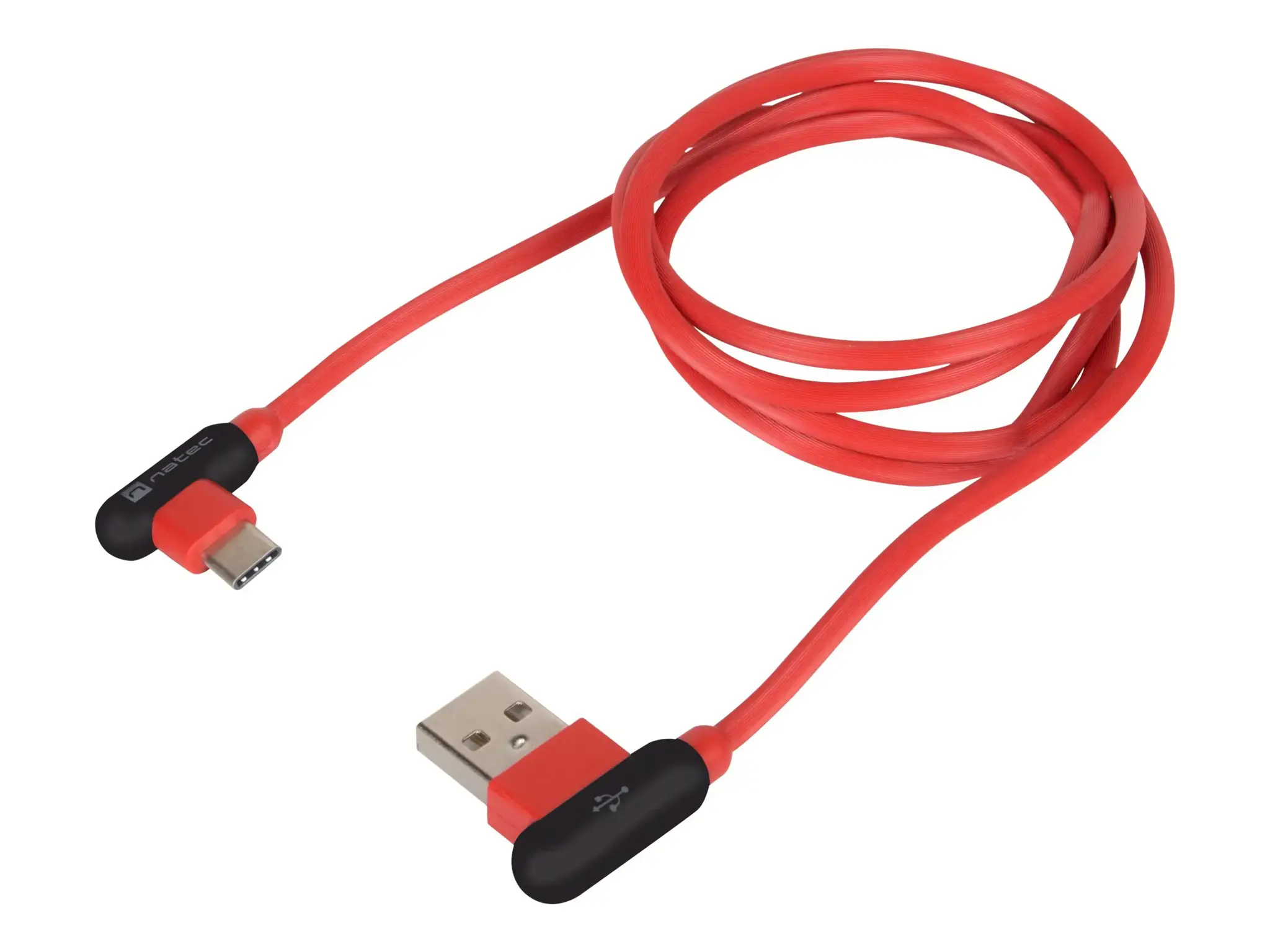 NATEC NKA-1201 Extreme Media kabelis USB Typ-C į USB (M), 1 m, pasuktas į kairę/dešinę, raudonos spalvos