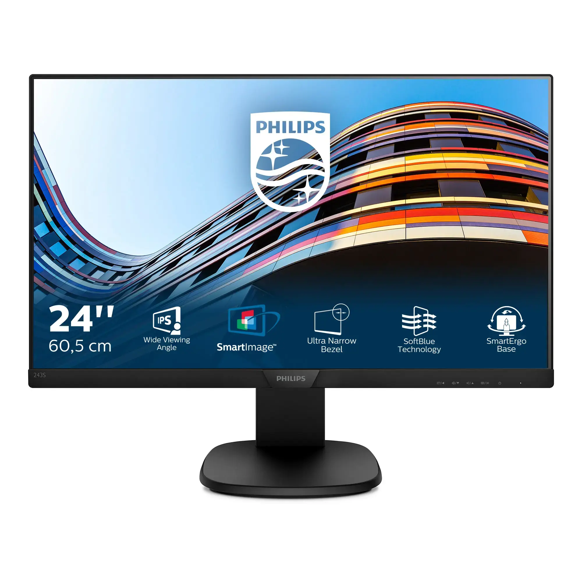 Monitorius Philips S Line LCD monitor with SoftBlue Technology 243S7EHMB/00, 60.5 cm (23.8"), 1920 x 1080 pixels, Full HD, LED, 5 ms, Black