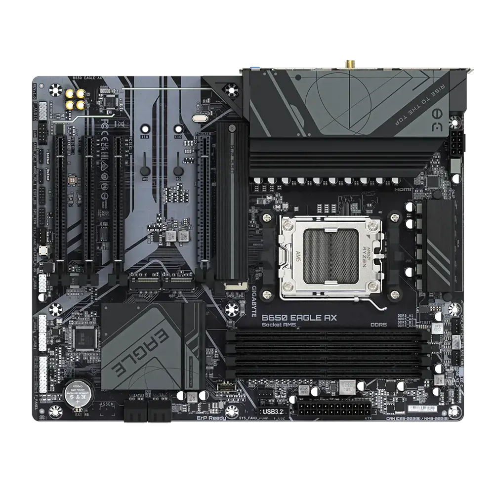 GIGABYTE B650 EAGLE AX Motherboard - Supports AMD Ryzen 7000 CPUs, 12+2+2 Phases Digital VRM, up to 7600MHz DDR5 (OC), 1xPCIe 5.0 + 2xPCIe 4.0 M.2, Wi-Fi 6E 802.11ax, GbE LAN, USB 3.2 Gen2, AMD, Socket AM5, AMD Ryzen™ 5, AMD Ryzen 7 7th Gen, AMD Ryzen 9 7th Gen, Socket AM5, 192 GB, DDR5-SDRAM