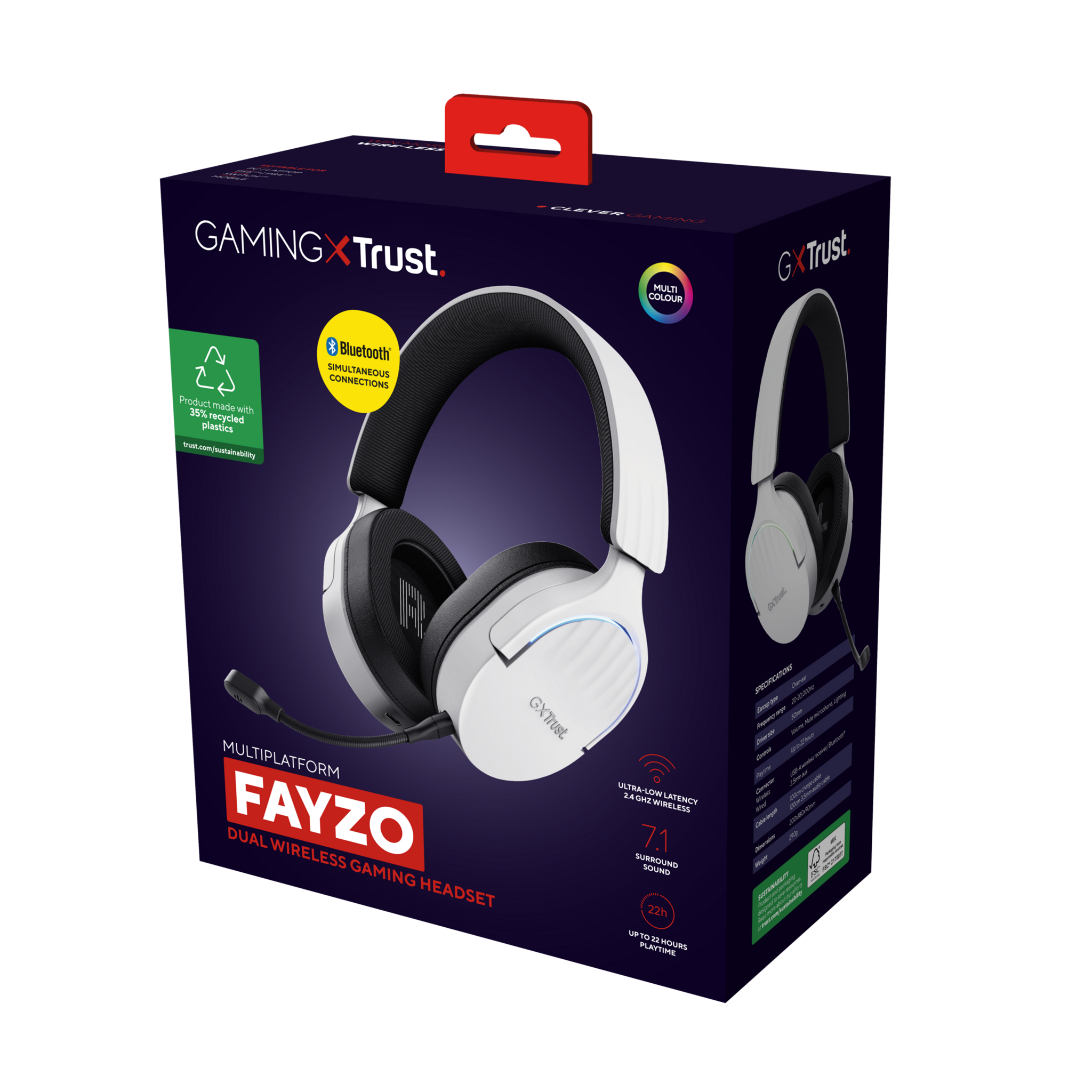 Trust GXT 491W FAYZO, Wired & Wireless, Gaming, 20 - 20000 Hz, 290 g, Headset, Black, White