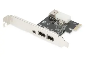 DIGITUS IEEE 1394a sąsajos kortelė PCIexpress 3 prievadai 1x vidiniai 2x išoriniai prievadai