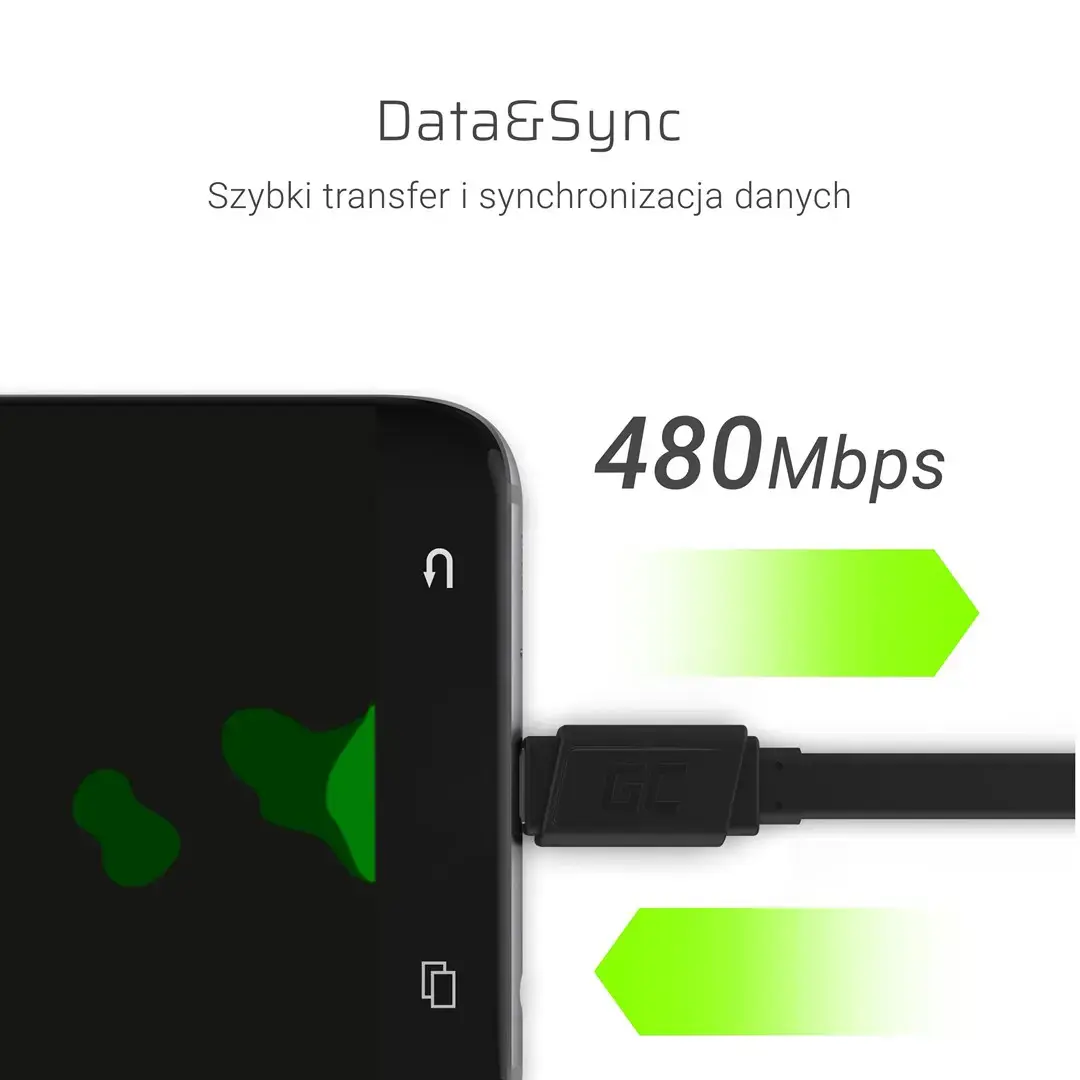 GREENCELL KABGC03 GCmatte USB-C plokščias 25 cm kabelis su greituoju įkrovimu