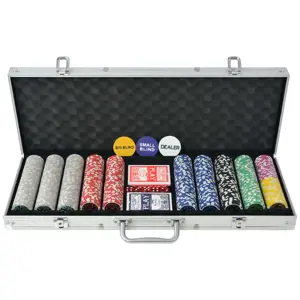 Pokerio rinkinys su 500 žetonų su vertėmis, aliuminis