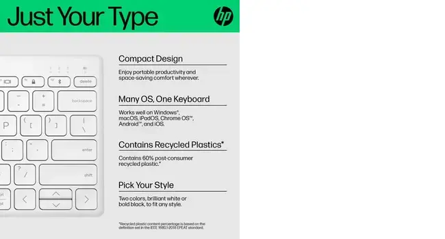 "HP 350 Compact Multi-Device Bluetooth" klaviatūra, mini, "Bluetooth", mechaninė, QWERTY, balta