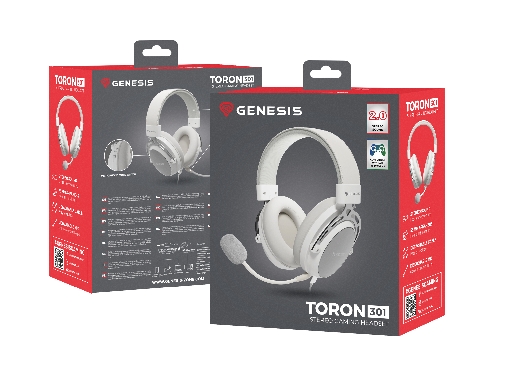 Genesis | Gaming Headset | Toron 301 | Wired | Over-Ear | Microphone | White