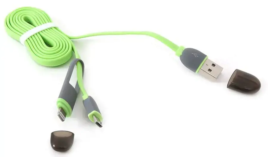 Plokštelinis USB - microUSB/žaibolaidis 1 m, žalias (42872)