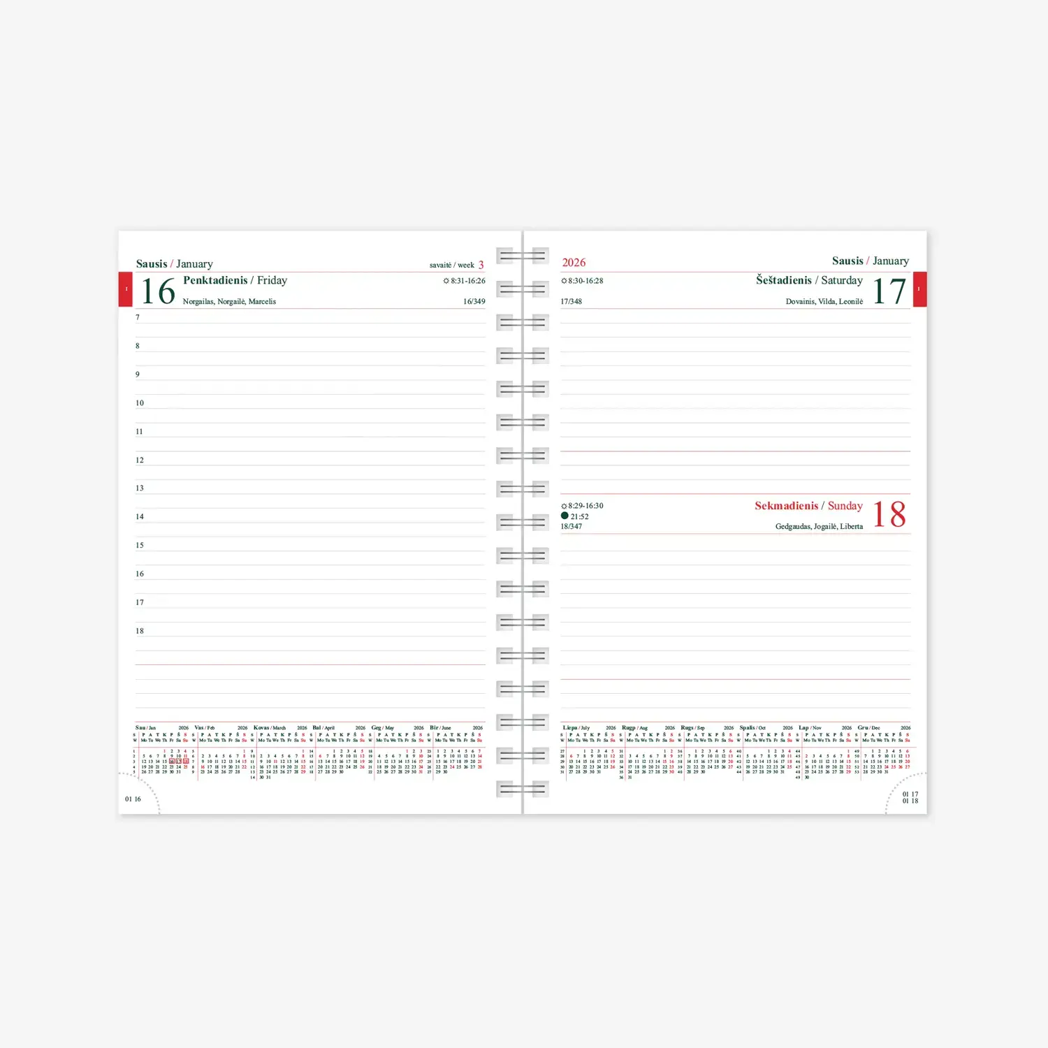 Kalendorius MANAGER Spirex Day 2026 A5, PU TREND, Rose Garden