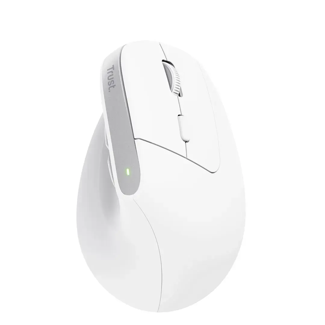 Trust Bayo+, Right-hand, Vertical design, Optical, RF Wireless + Bluetooth, 2400 DPI, White