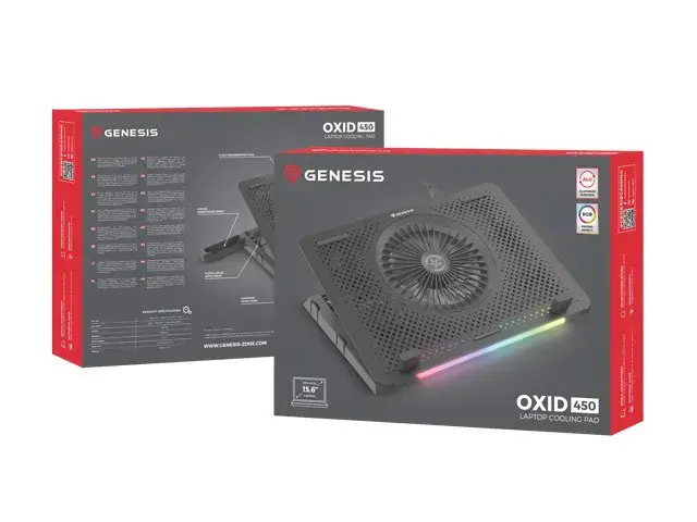 NATEC Genesis nešiojamojo kompiuterio aušinimo kilimėlis Oxid 450 RGB 15,6 colių