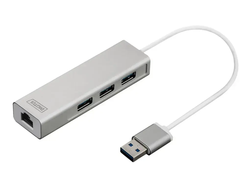 DIGITUS USB3.0 3 prievadų šakotuvas ir GLAN adapteris 3xUSB A/F 1xUSB A/M 1xRJ45 LAN