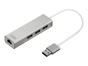 DIGITUS USB3.0 3 prievadų šakotuvas ir GLAN adapteris 3xUSB A/F 1xUSB A/M 1xRJ45 LAN