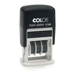 Antspaudas COLOP Mini Dater S160 D03, korpusas juodos spalvos, su bespalve pagalvėle