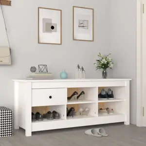 Spintelė batams, balta, 110x38x45,5cm, pušies medienos masyvas