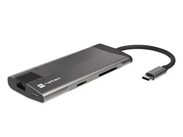 NATEC daugiaportis "Fowler Plus" USB-C->HUB USB 3.0 3x HDMI 4K USB-C PD RJ45 SD Micro SD