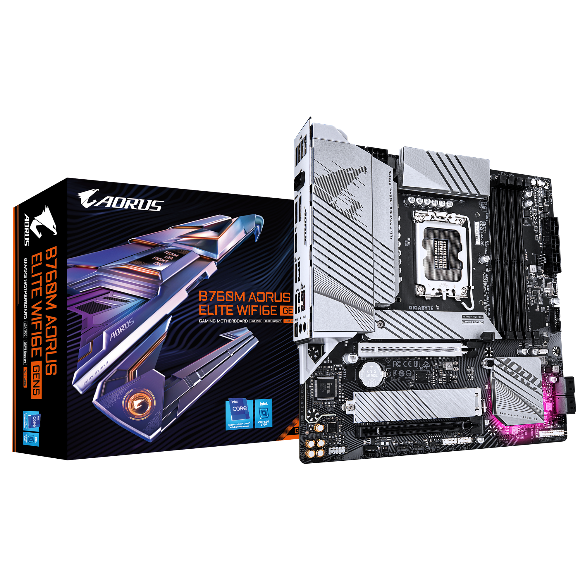 GIGABYTE B760M AORUS ELITE WIFI6E GEN5 Motherboard - Supports 14th Gen. Intel Core CPUs, 12+1+1 phases VRM, up to 5600MHz DDR5, 2xPCIe 4.0 M.2, Wi-Fi 6E, 2.5 GbE LAN, USB 3.2 Gen 2x2