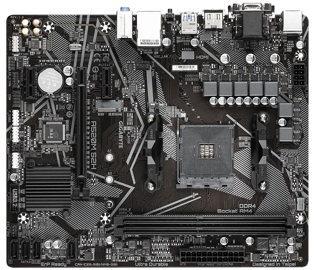"Gigabyte A520M S2H", AMD, "Socket AM4", 3 kartos "AMD Ryzen™ 3", DDR4-SDRAM, 64 GB, DIMM