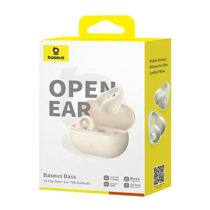 Baseus Bass 15 Clip Open Ear Headset True Wireless Stereo (TWS) In-ear Calls/Music Bluetooth White