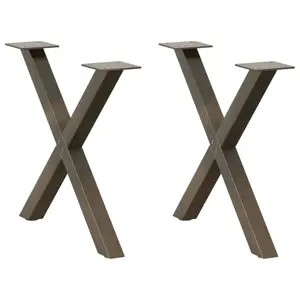 Kavos staliuko kojelės, X formos, 2 vnt., natūralus plienas, 50x(42-43) cm, plienas