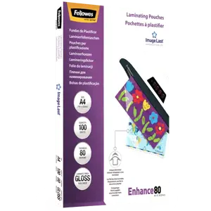 "Fellowes ImageLast" A4, 80 mikronų laminavimo dėklas - 100 pakuočių, skaidrus, plastikinis, A4, 216 mm, 1 mm, 303 mm