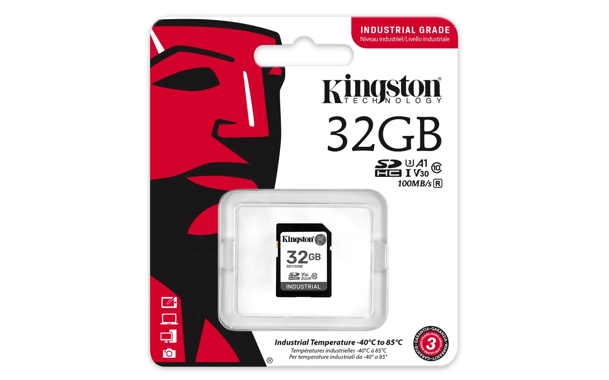 KINGSTON 32GB SDHC pramoninis -40C iki 85C C10 UHS-I U3 V30 A1 pSLC