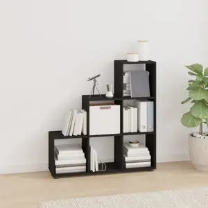 Knygų lentyna, juoda, 107cm, apdirbta mediena, laiptų dizaino