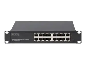 Digitus 16 prievadų Gigabit Ethernet komutatorius DN-80115 10/100/1000 Mbps (RJ-45), nevaldomas, montuojamas į stovą, maitinimo šaltinio tipas Vidinis, Ethernet LAN (RJ-45) prievadai 16