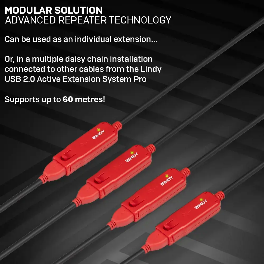 "Lindy" 12 m USB2.0 prailginimo rinkinys 42870, 12 m, USB A, USB A, USB 2.0, 480 Mbps, juodas