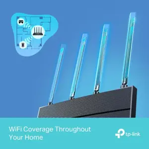 TP-Link Archer AX1500 Wi-Fi 6 maršrutizatorius, "Wi-Fi 6" (802.11ax), trijų dažnių (2,4 GHz / 5 GHz / 5 GHz), Ethernet LAN, juodas, stalinis maršrutizatorius