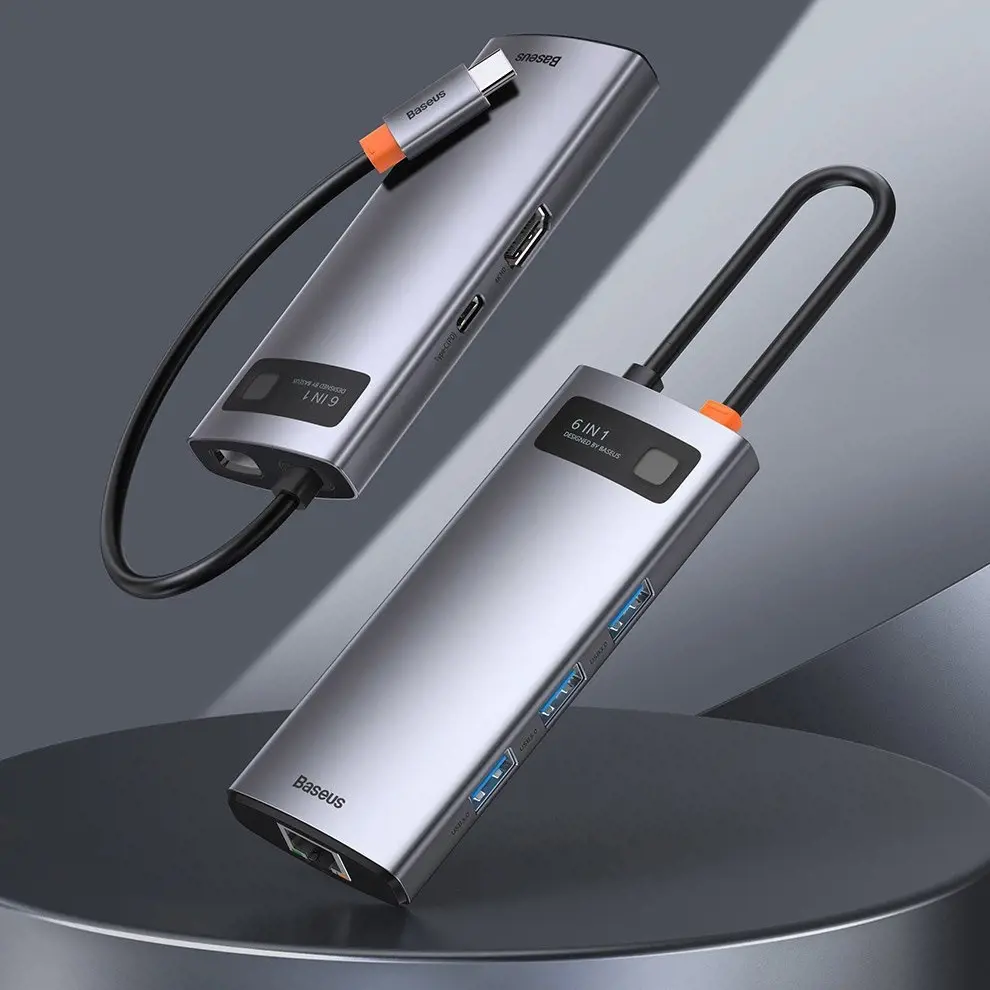 Baseus Metal Gleam 6in1 multifunctional HUB USB Type C - USB Type C Power Delivery 100 W | HDMI 4K 30 Hz | 3x USB 3.2 Gen 1 | RJ45 1 Gbps (CAHUB-CW0G)