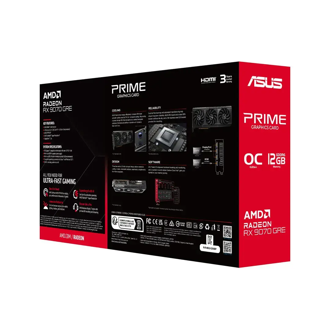 Vaizdo plokštė ASUS Radeon RX 9070 GRE 12 GB, GDDR6, 90YV0PP0-M0NA00