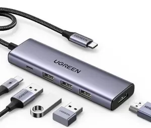 Adapteris Ugreen CM511 USB-C to HDMI 1.4 + 3xUSB-A + USB-C PD100W pilkas