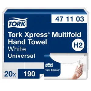 Popieriniai rankšluoščiai TORK XPRESS MULTIFOLD, 471103, 2 sl., 190 serv., 23.4 x 21.3 cm, balta sp.