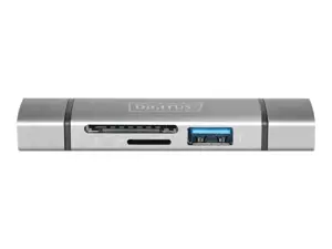 DIGITUS DA-70886 Kombinuoto kortelių skaitytuvo koncentratorius USB-C+USB 3.0 1x SD 1x MicroSD 1x USB 3.0 pilkos spalvos