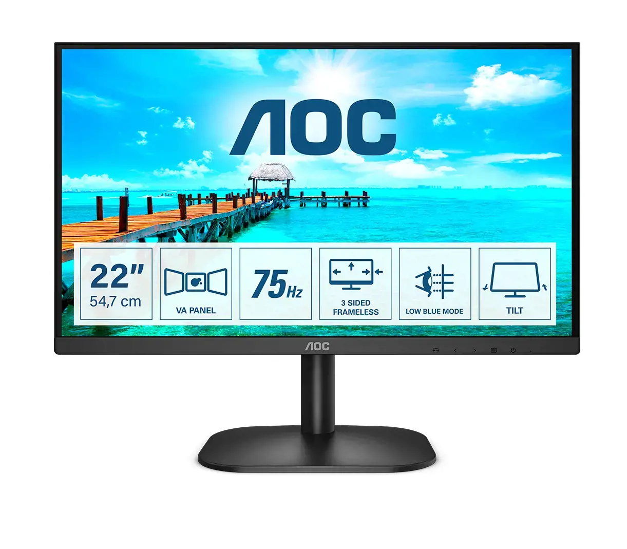 Monitorius AOC B2 22B2H/EU, 54.6 cm (21.5"), 1920 x 1080 pixels, Full HD, LED, 4 ms, Black