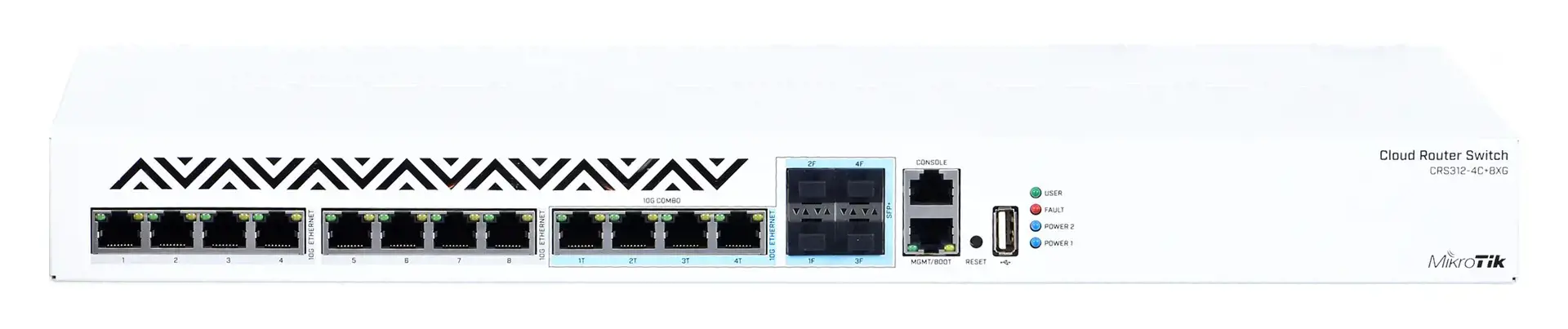 "MikroTik Cloud Router" komutatorius 312-4C+8XG-RM su "RouterOS L5", 1U stovo korpusas